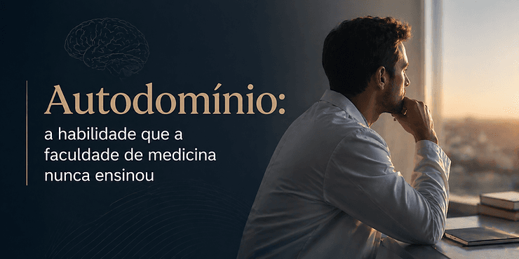 Médico em momento de reflexão, representando o autodomínio na carreira.